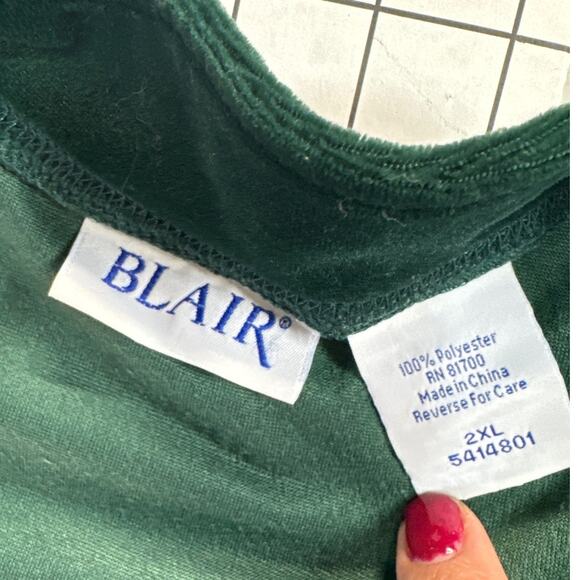 Blair Vintage Green Velour Floral Embroidered Zip Up Cardigan Jacket Women 2XL - Picture 8 of 9